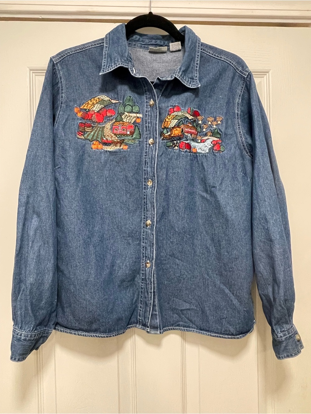 Cabin Creek Women’s Size XL Petite Blue Denim Long Sleeved Top Harvest Fall Them